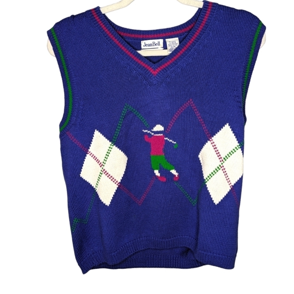 Vintage Jean Bell Hand Loomed Golf Sweater Vest double sided woman's Medium